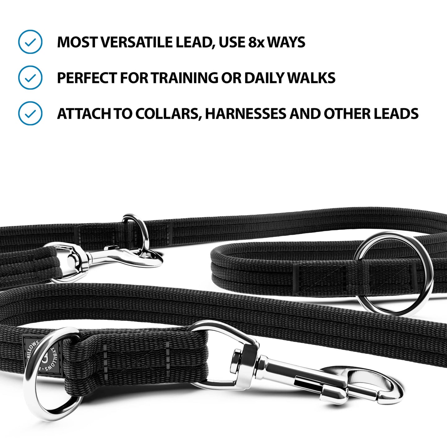 Double Ended Training Lead | All Breeds - Durable & Soft 2m Lead - Black