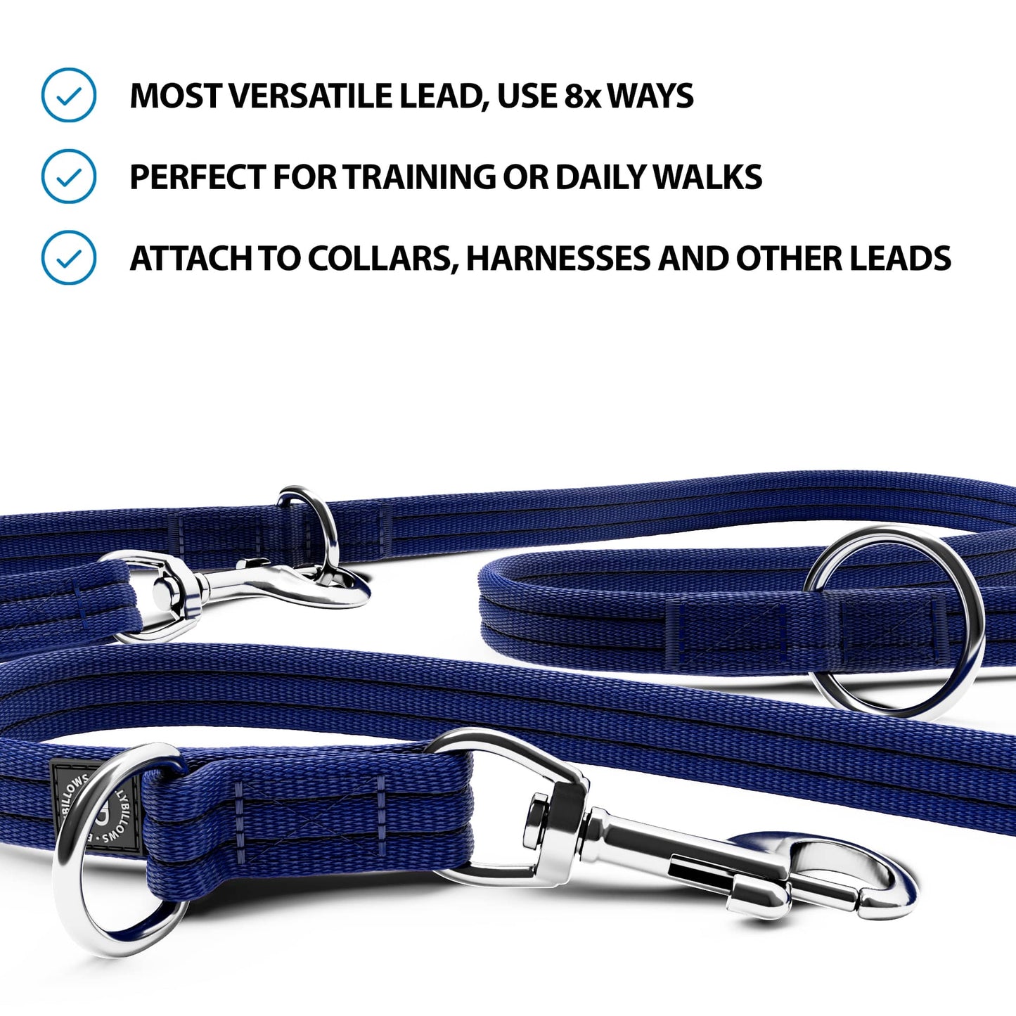 Double Ended Training Lead | All Breeds - Durable & Soft 2m Lead - Blue