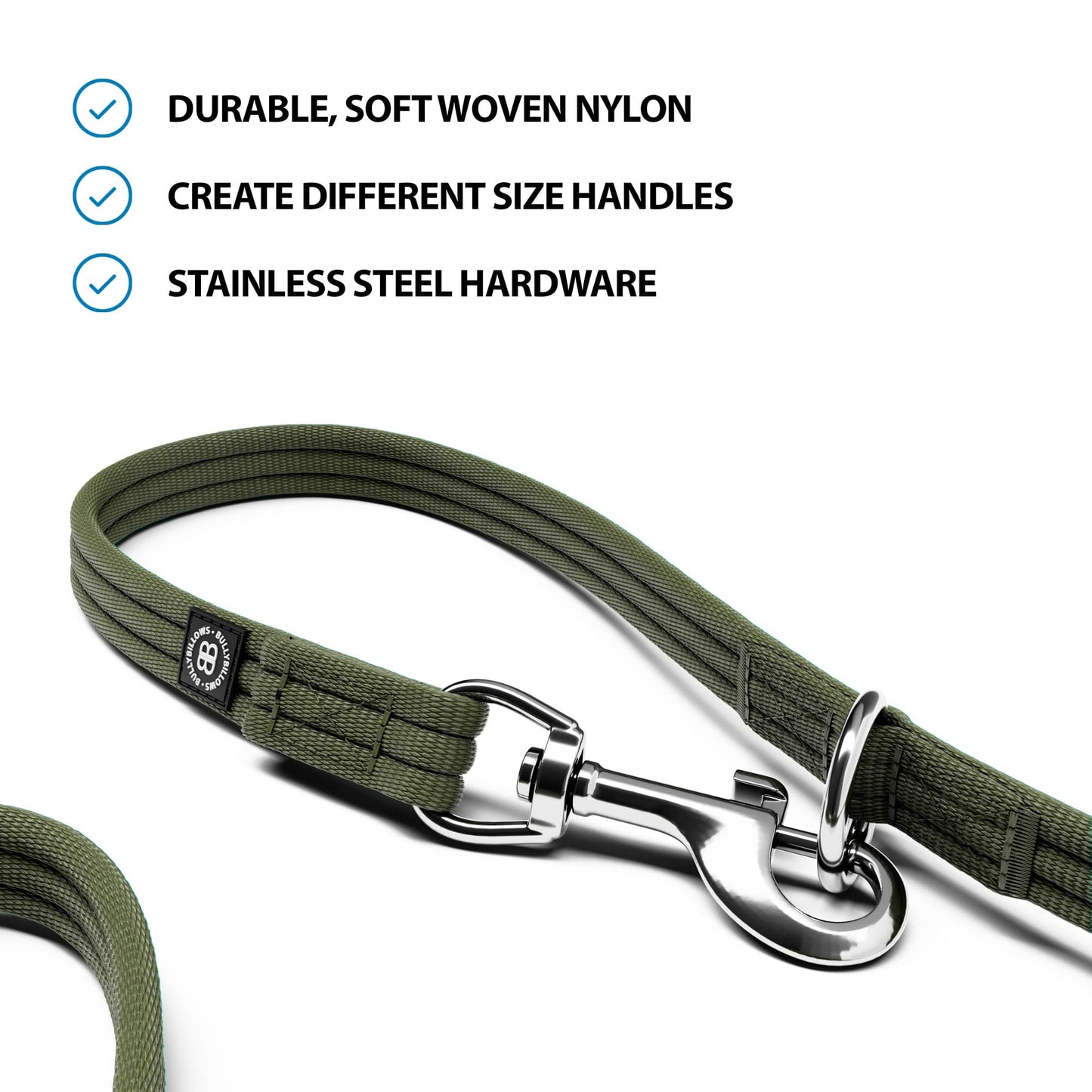 Double Ended Training Lead | All Breeds - Durable & Soft 2m Lead - Khaki