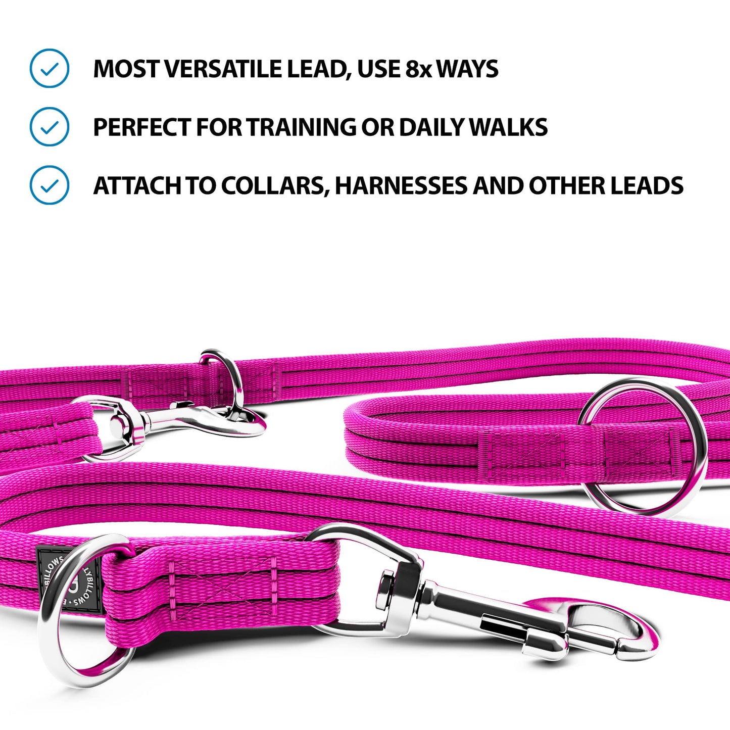 Double Ended Training Lead | All Breeds - Durable & Soft 2m Lead - Magenta