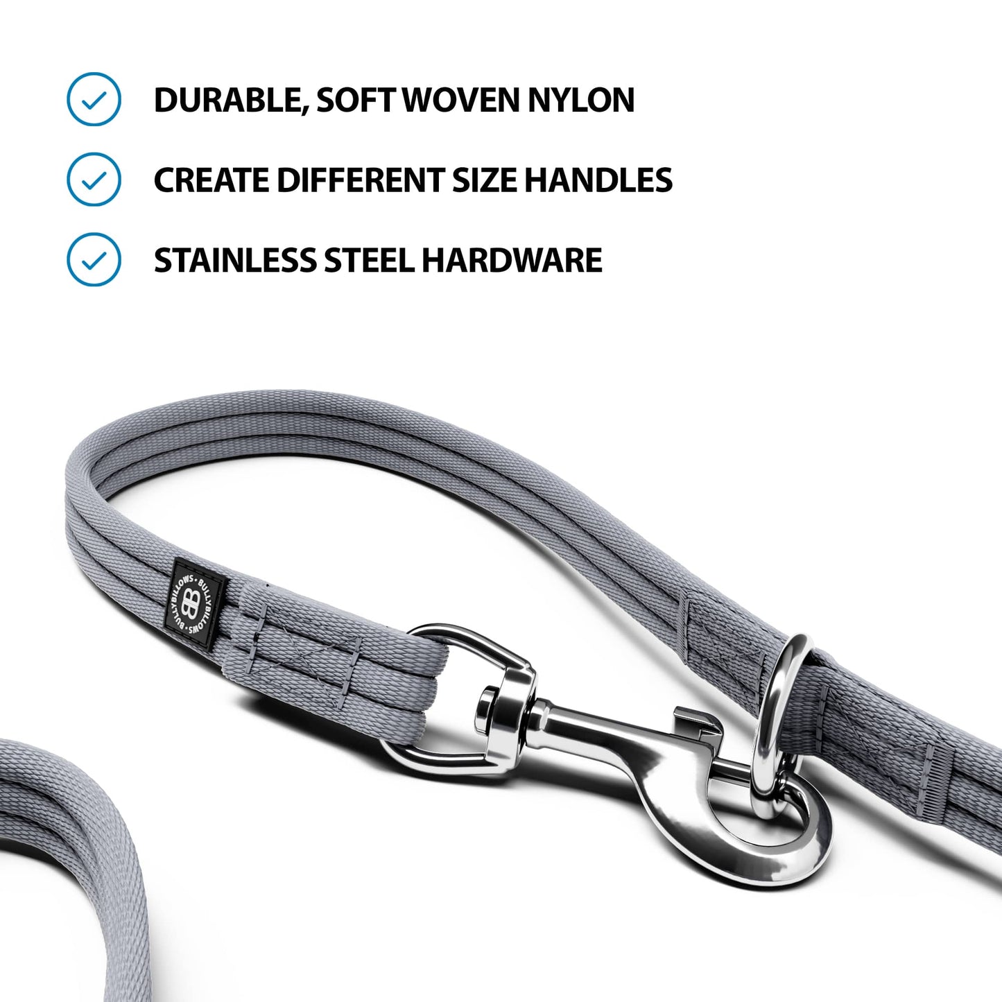 Double Ended Training Lead | All Breeds - Durable & Soft 2m Lead - Metal Grey