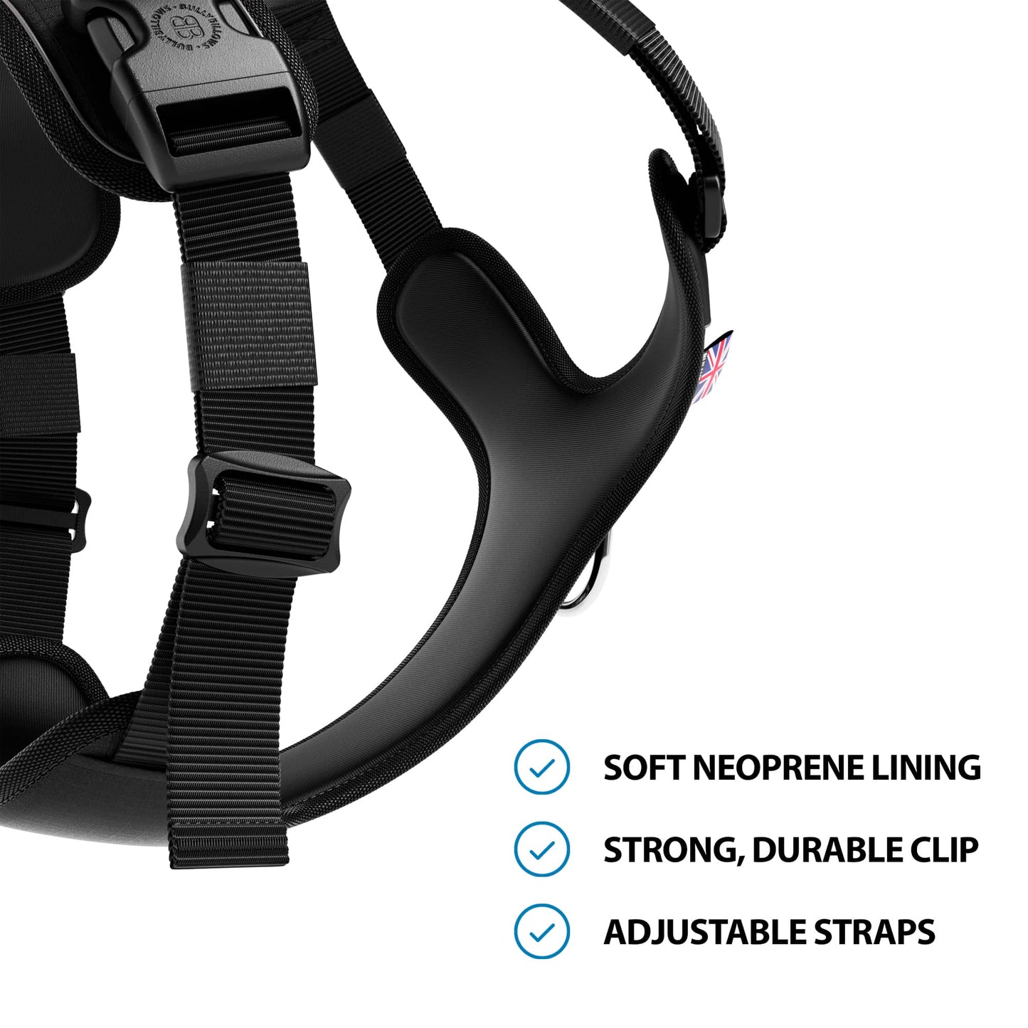 Hurricane Harness - Non Restrictive, With Handle, Adjustable & Reflective - All Breeds - Black