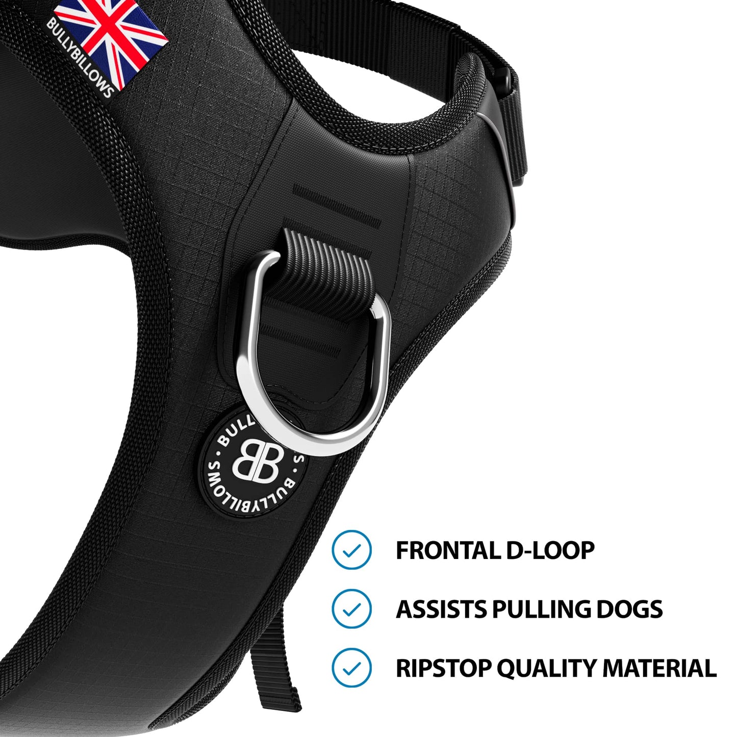 Hurricane Harness - Non Restrictive, With Handle, Adjustable & Reflective - All Breeds - Black