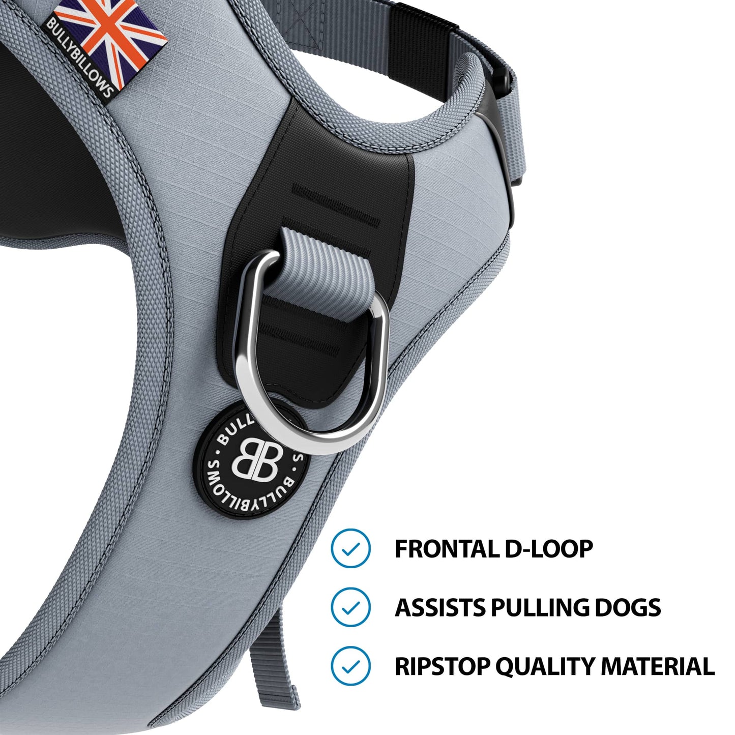 Hurricane Harness - Non Restrictive, With Handle, Adjustable & Reflective - All Breeds - Grey