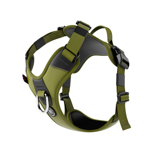 Hurricane Harness - Non Restrictive, With Handle, Adjustable & Reflective - All Breeds - Olive Green