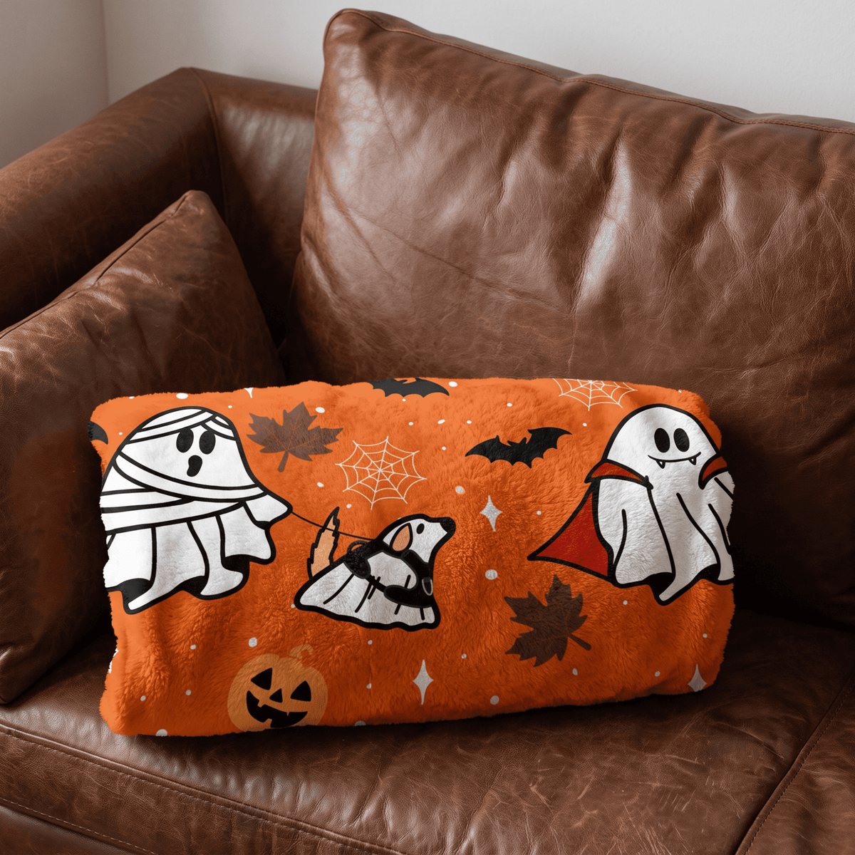 Halloween BooBillows - Orange | Luxury Human & Dog Blanket