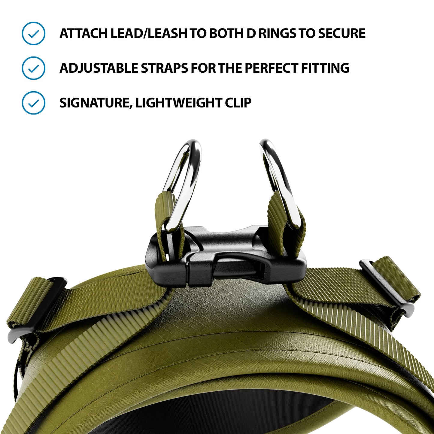 Boomerang Harness - Non Restrictive, Lightweight, Small - Medium Breeds - Olive Green