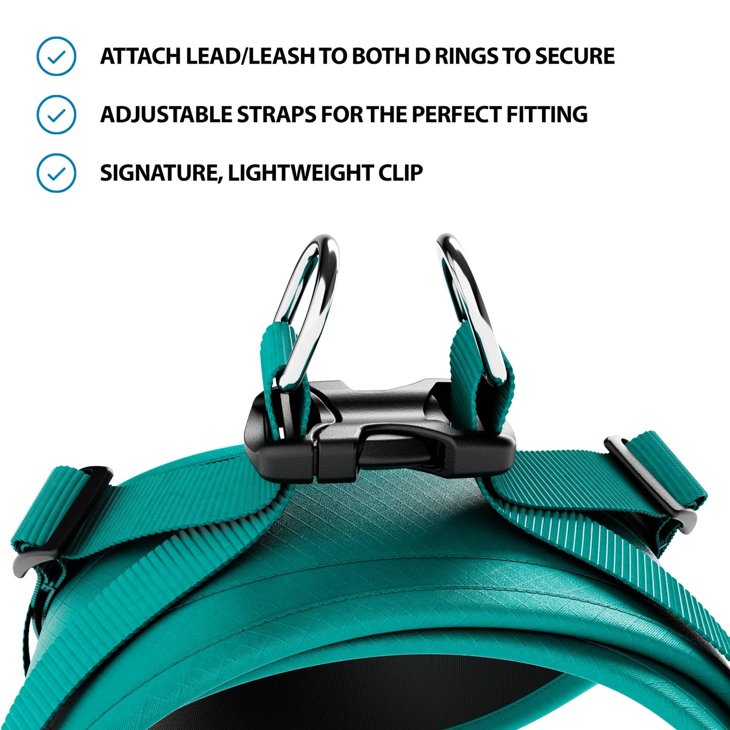 Boomerang Harness - Non Restrictive, Lightweight, Small - Medium Breeds - Teal