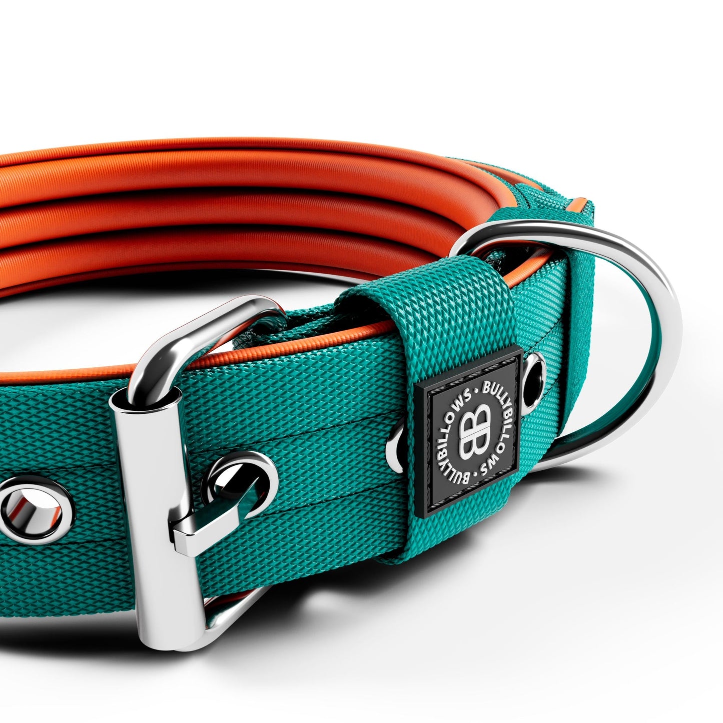 4cm Nylon Dog Collar - Turquoise & Orange (With Handle)