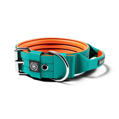 5cm Nylon Dog Collar - Turquoise & Orange (With Handle)