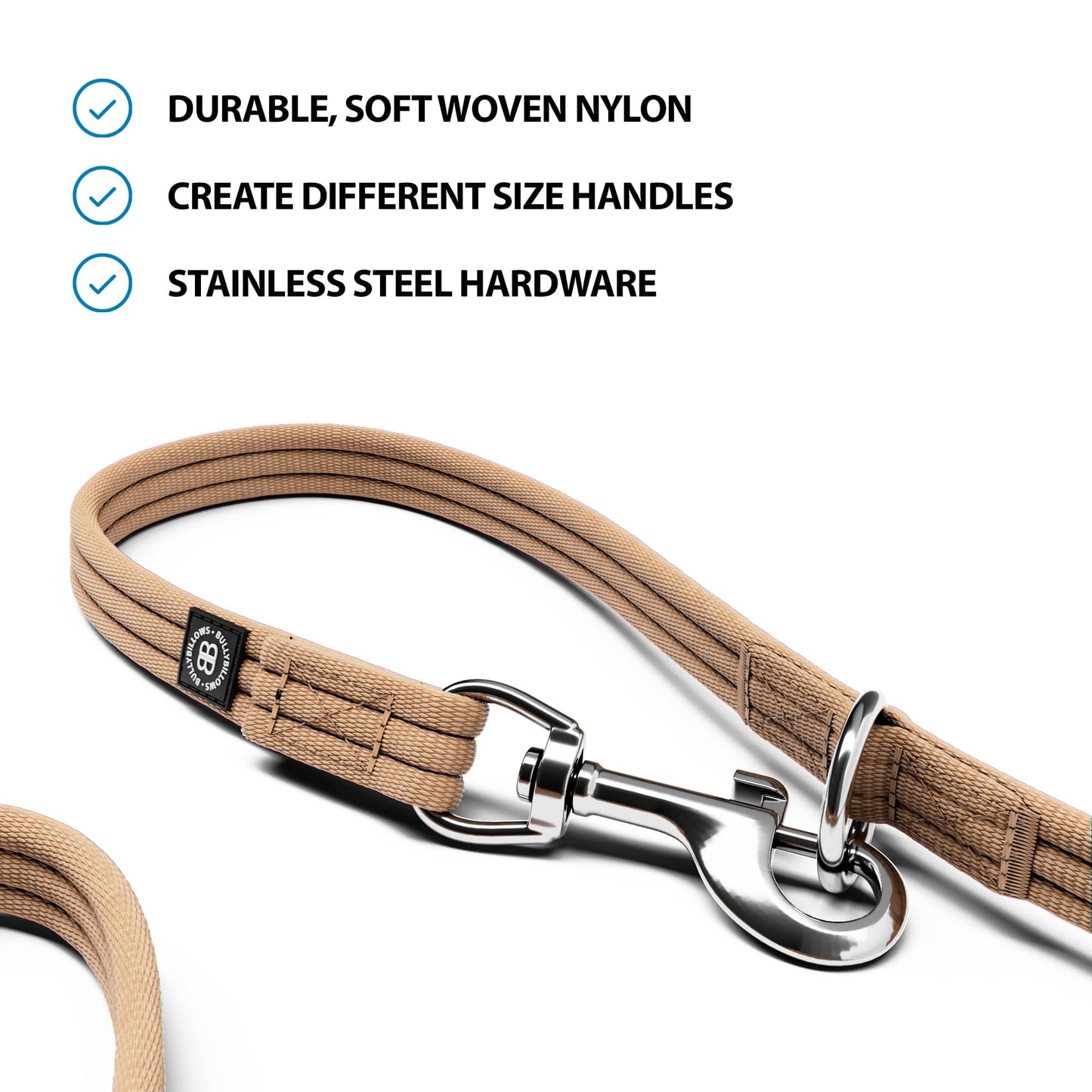 Double Ended Training Lead | All Breeds - Durable & Soft 2m Lead - Military Tan