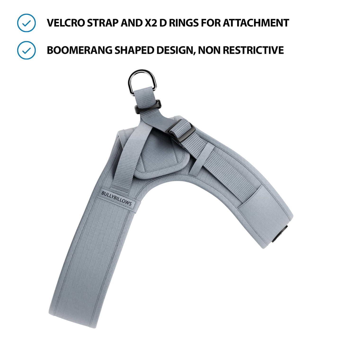 Boomerang Harness - Non Restrictive, Lightweight, Small - Medium Breeds - Grey