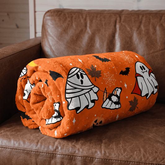 Halloween BooBillows - Orange | Luxury Human & Dog Blanket
