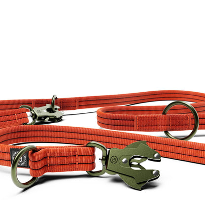 Lightweight Training Double Ended Dog Lead | 2m Length - Burnt Orange x Khaki