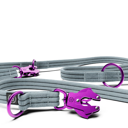 Lightweight Training Double Ended Dog Lead | 2m Length - Purple & Metal Grey