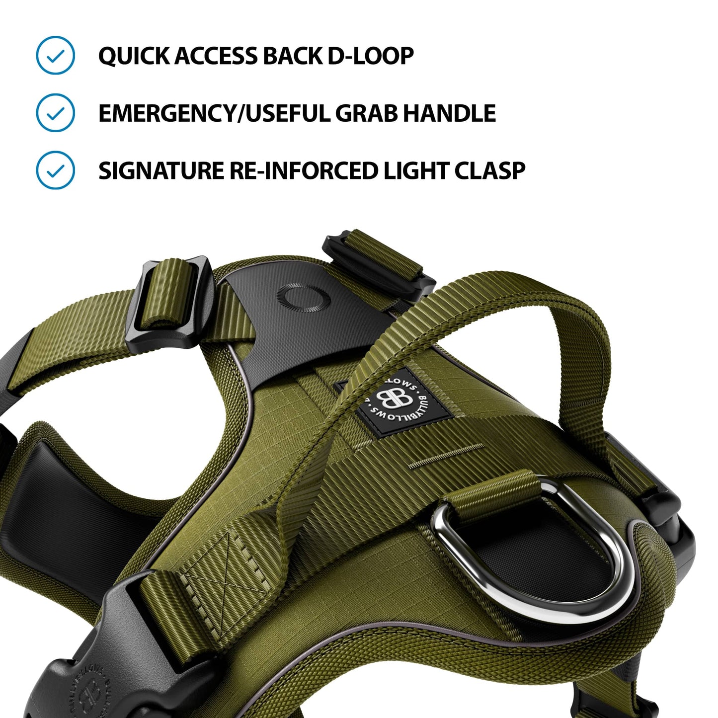 Hurricane Harness - Non Restrictive, With Handle, Adjustable & Reflective - All Breeds - Olive Green