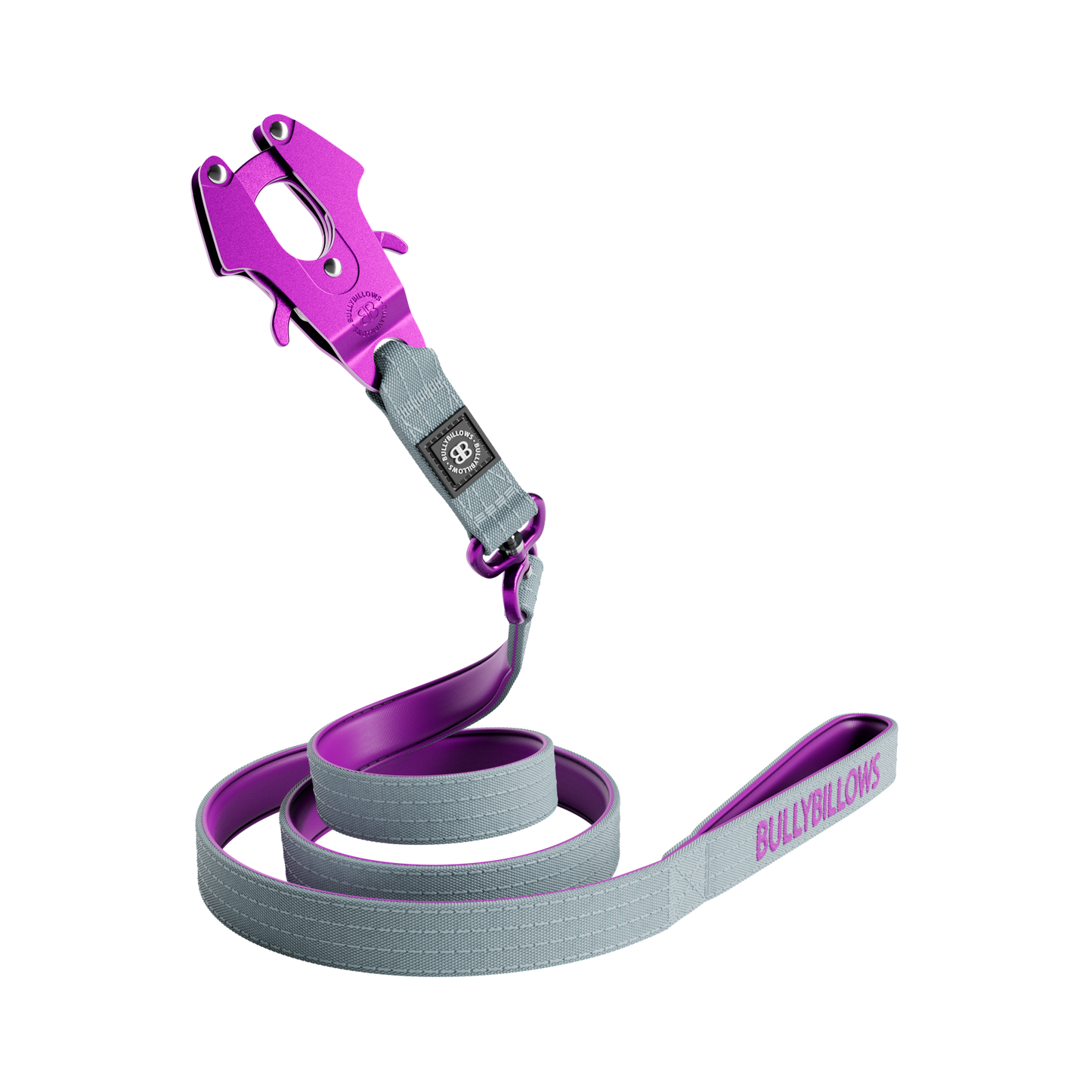 1.4m LIGHTER Swivel Combat Lead | Neoprene Lined, Secure Rated Clip with Soft Handle - Purple & Metal Grey