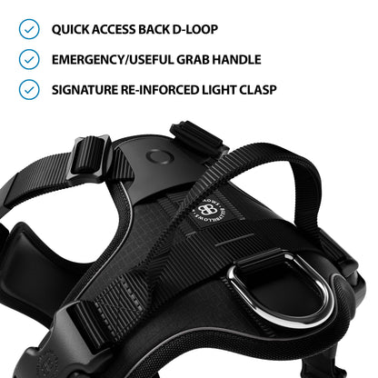 Hurricane Harness - Non Restrictive, With Handle, Adjustable & Reflective - All Breeds - Black